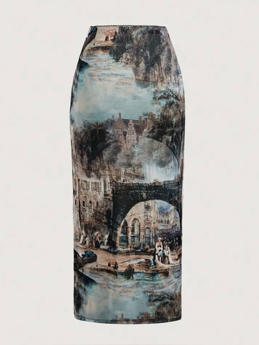 Women's Vintage Oil Painting Print Slim-Fit Skirt - Picture 2 of 6